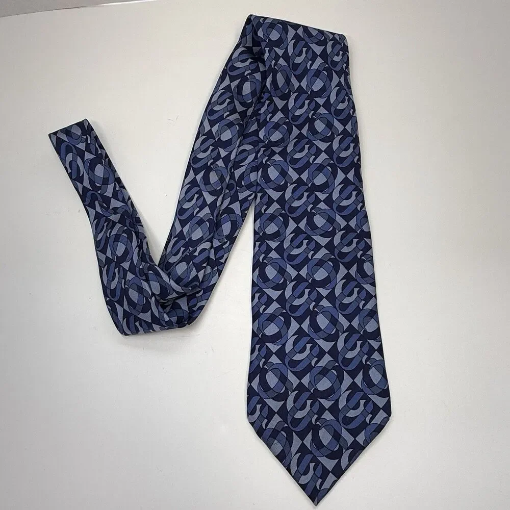 GUCCI Made In Italy Blue Geometric 100% Silk Tie